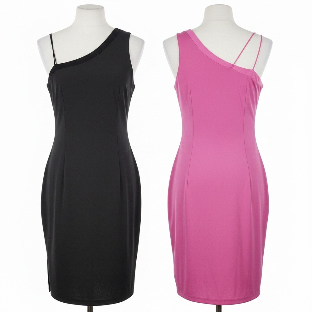 Express Reversible Y2K  Pink Black One Shoulder Bodycon Dress 11/12 Asymmetrical